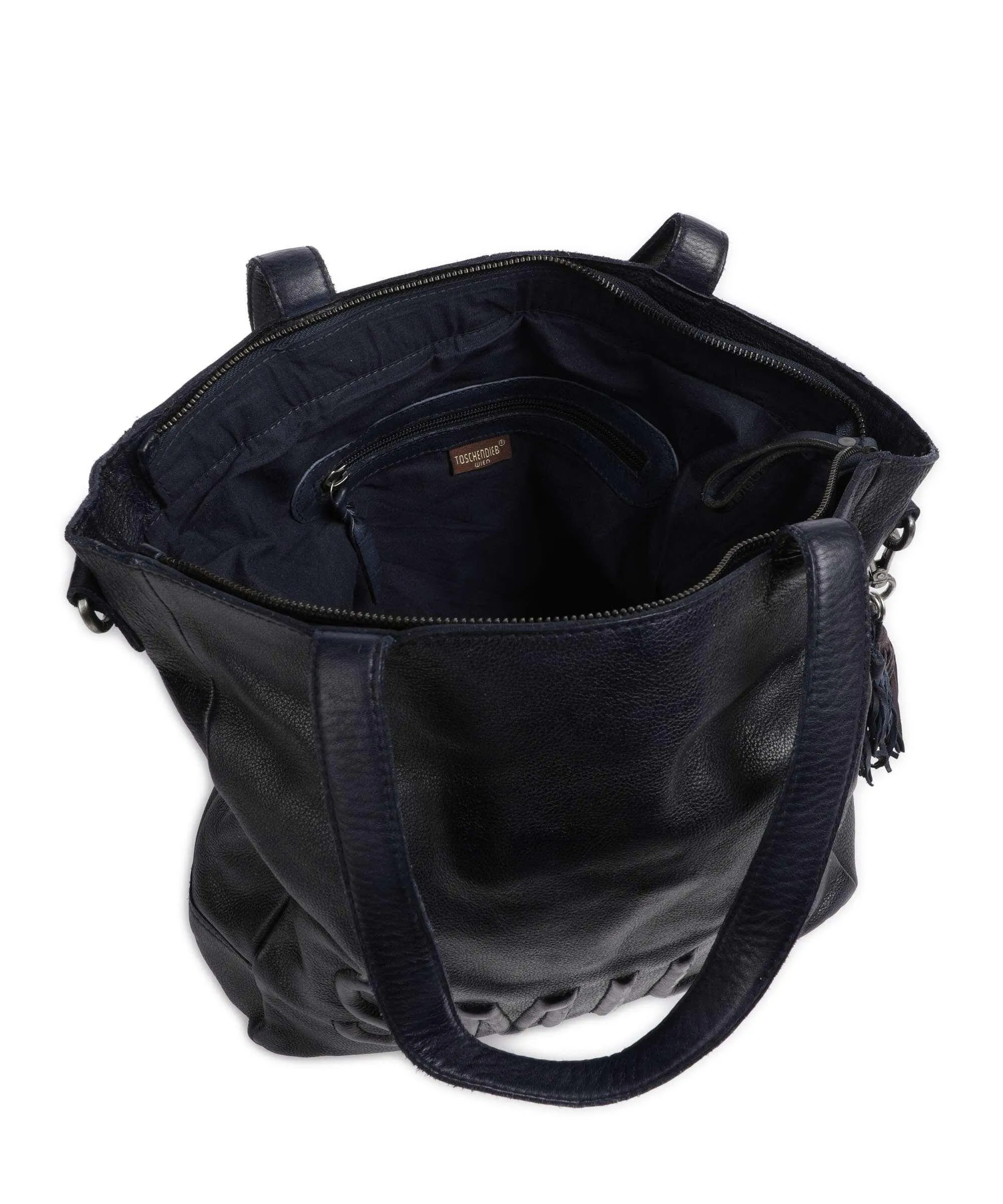  Taschendieb Wien Versöhnungsstraße 1 Borsa shopper pelle di vacchetta grana navy  