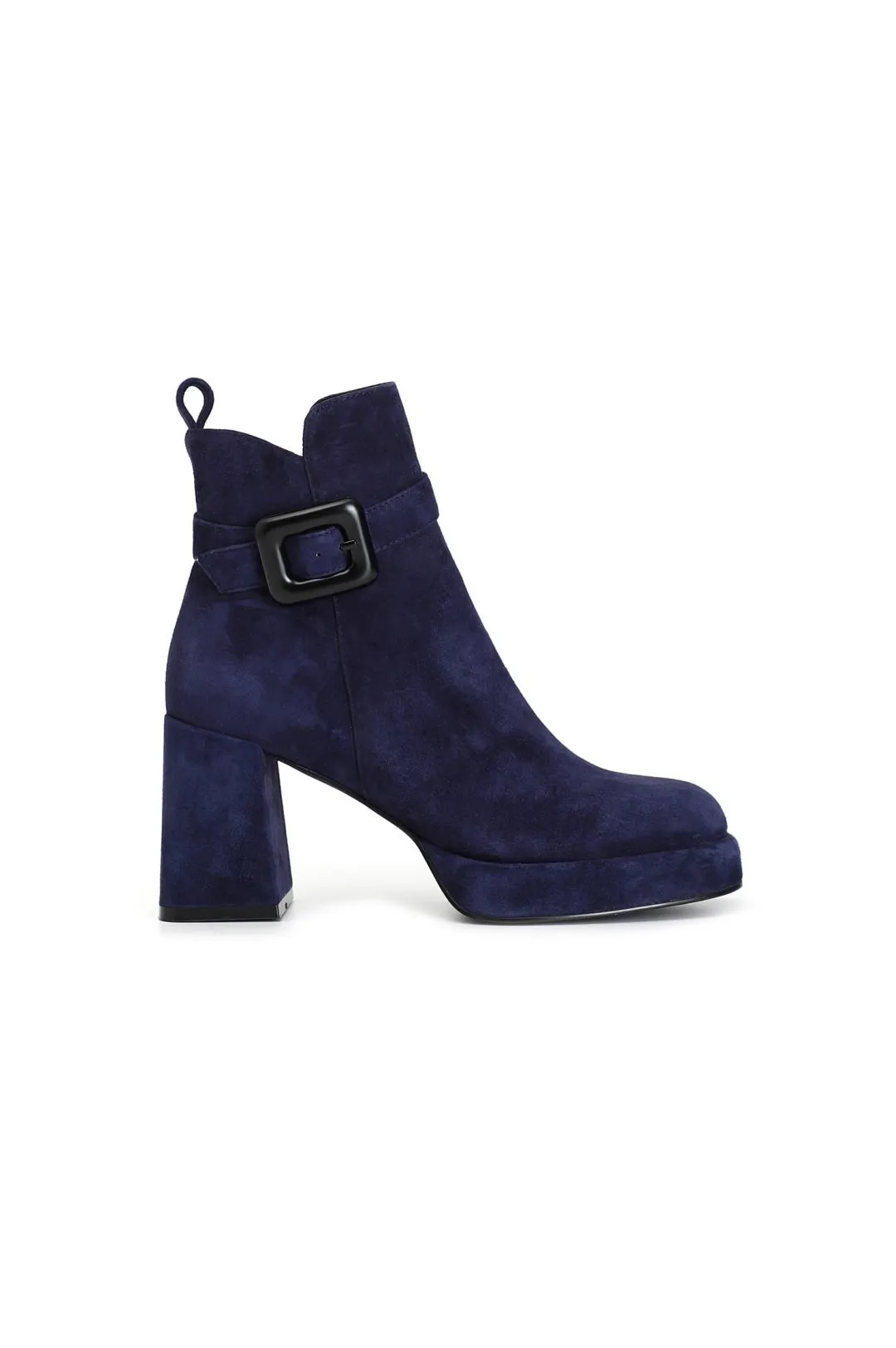 tronchetto donna in camoscio con fibbia blu