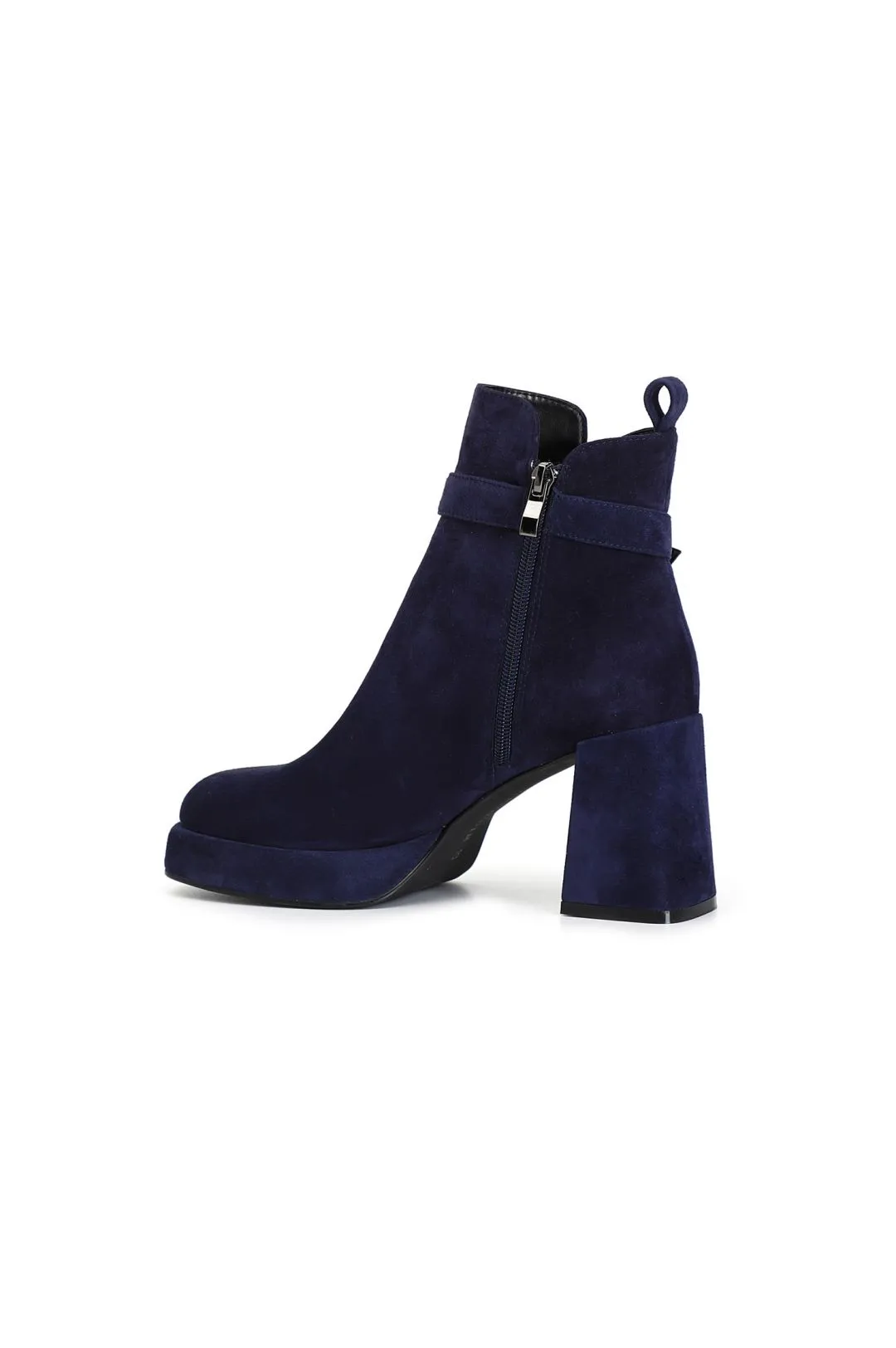 tronchetto donna in camoscio con fibbia blu