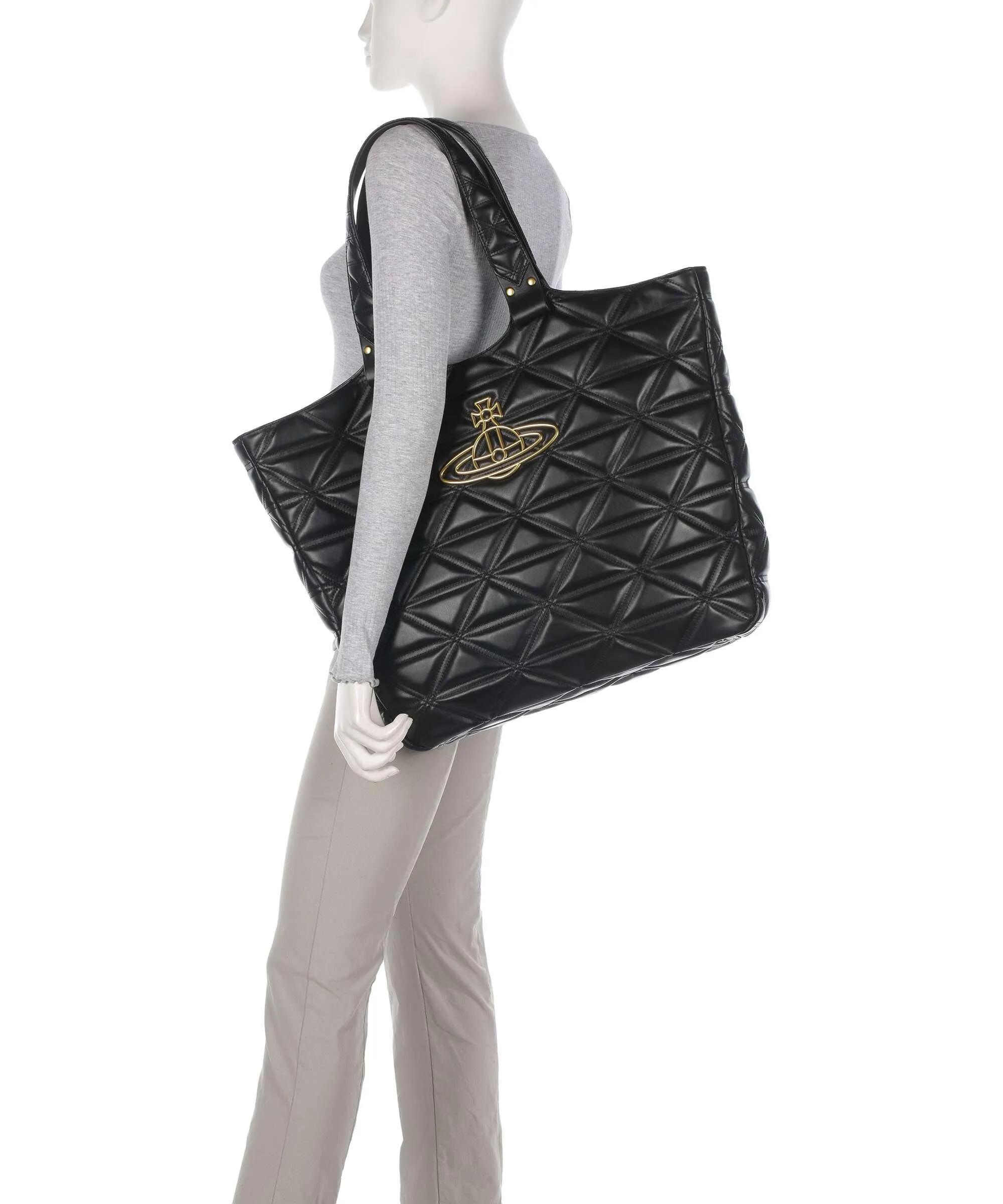  Vivienne Westwood Talitha Quilted Borsa shopper pelle di vitello finemente grana nero  