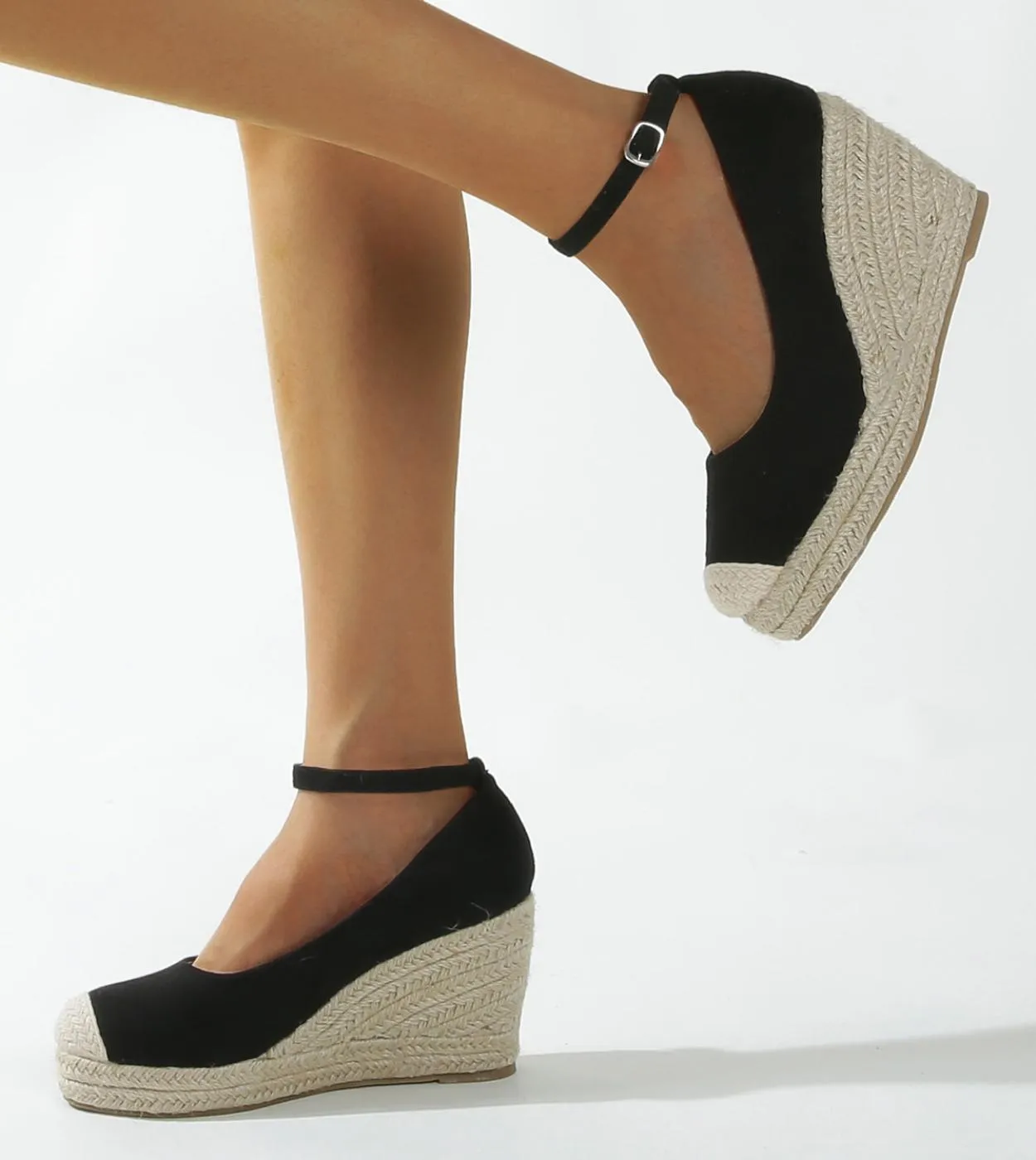 Zeppe da donna con plateau Punta tonda Décolleté con tacco alto da donna Scarpe da sposa Mary Jane con cinturino posterioreScarp
