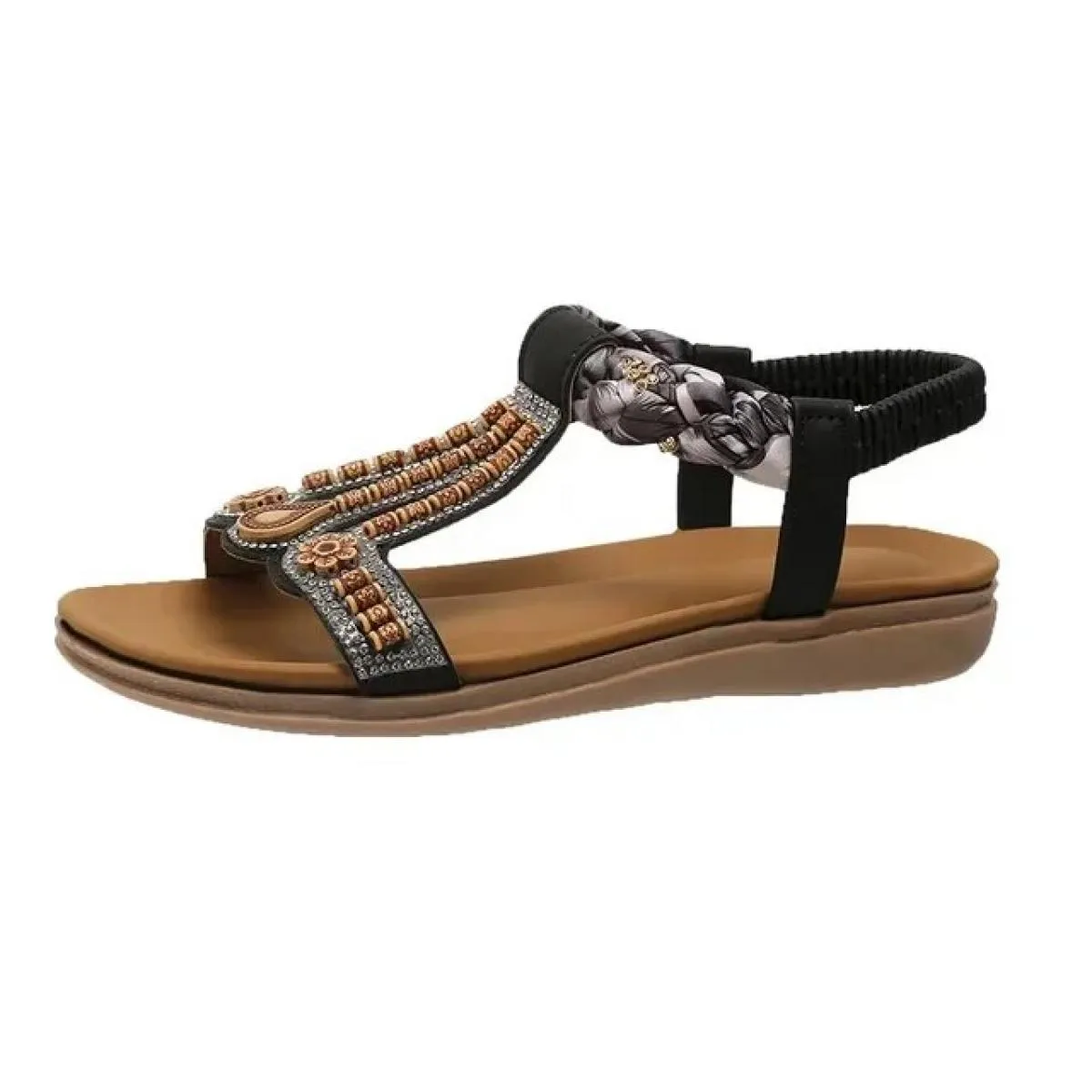 Zeppe da donna sandali bohémien nuove scarpe da spiaggia open toe retrò sandalo da donna casual con plateau sandali con strass M
